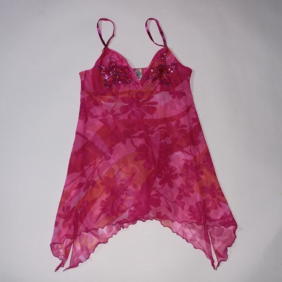 La Senza Pink And Orange Floral Semi-Sheer Cami With Sequins Size S - Picture 1 of 4